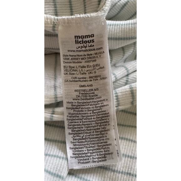 Mamalicious Maternity Ribbed Tank Jersey Midi Dress White Green Stripes Size L - Picture 7 of 7